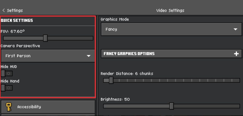 FoxyFall Client Quick Settings Menu